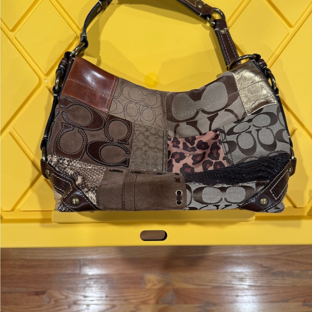 Coach “Carly” Patchwork Hobo Bag - Brown and Tan